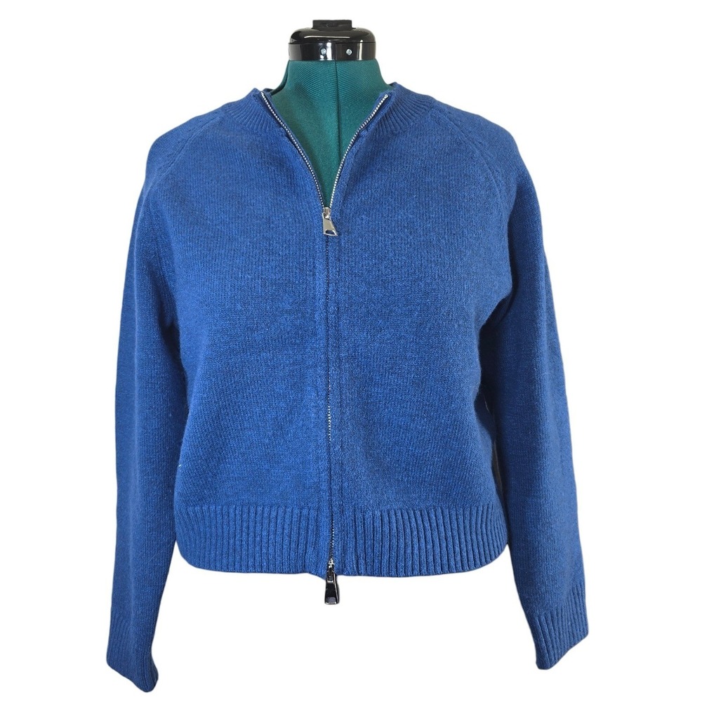 Unbranded Full Zip Cardigan Sweater Womens Medium Blue Knit Mock‎ Neck 2-Way Zip